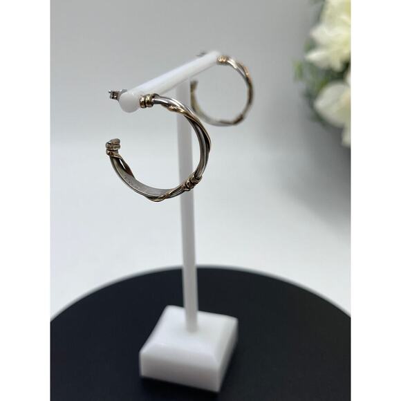 RMJ Signed Designer Sterling Silver 1/20 12k Gold filled Wrapped Hoop Earrings - Picture 8 of 12
